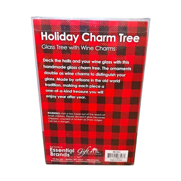 NEW Gift Essentials Holiday Glass Tree With Beaded Glitter Ornament Wine Charms - Picture 4 of 4